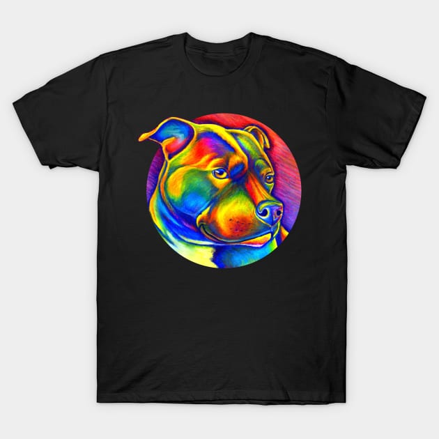 Psychedelic Rainbow Staffordshire Bull Terrier Dog T-Shirt by rebeccawangart